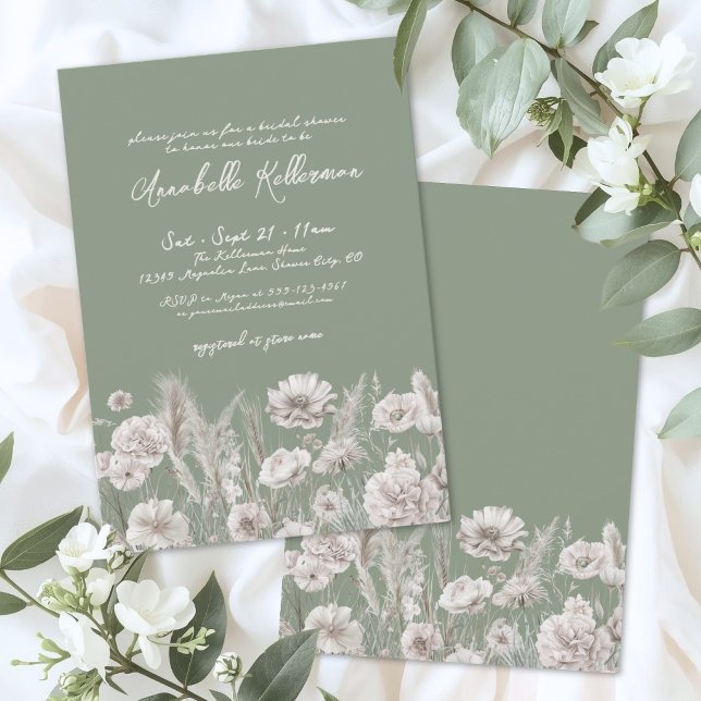 Sage Green Floral Boho Bridal Shower Invitation (Sage Green Floral Boho Bridal Shower Invitation)