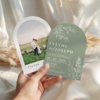 Sage Green Floral Botanical Arched Modern Wedding