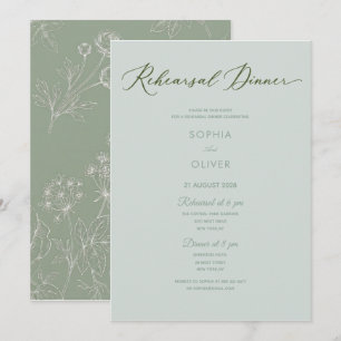 sage green floral botanical classic rehearsal invitation