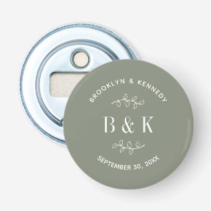 Sage Green Floral Botanical Monogram Couple Name Bottle Opener