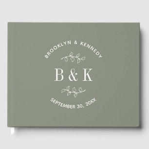 Sage Green Floral Botanical Monogram Couple Name Guest Book