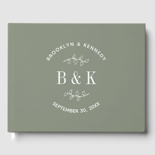 Sage Green Floral Botanical Wedding Couple Name Guest Book