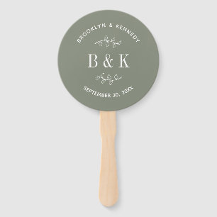 Sage Green Floral Botanical Wedding Couple Name Hand Fan