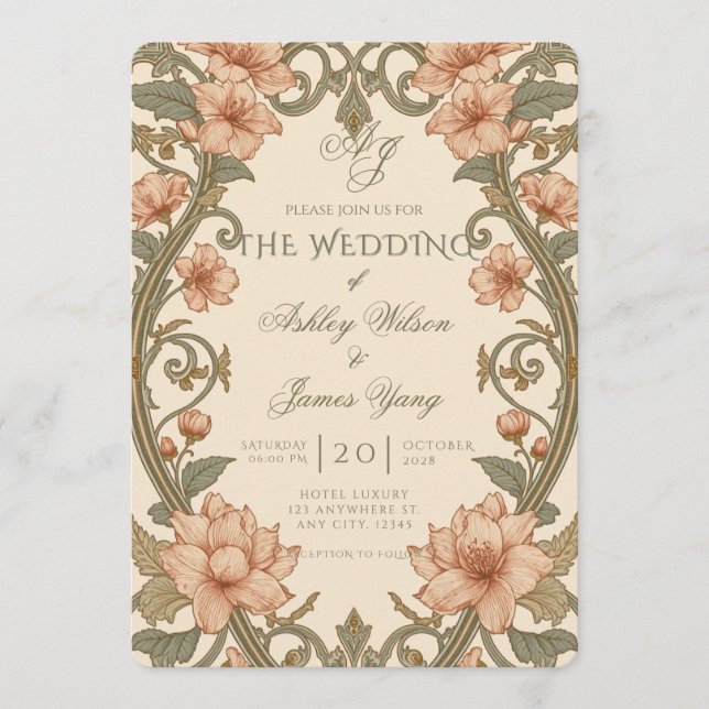 Sage Green Floral Botanical Wedding Invitation (Front)