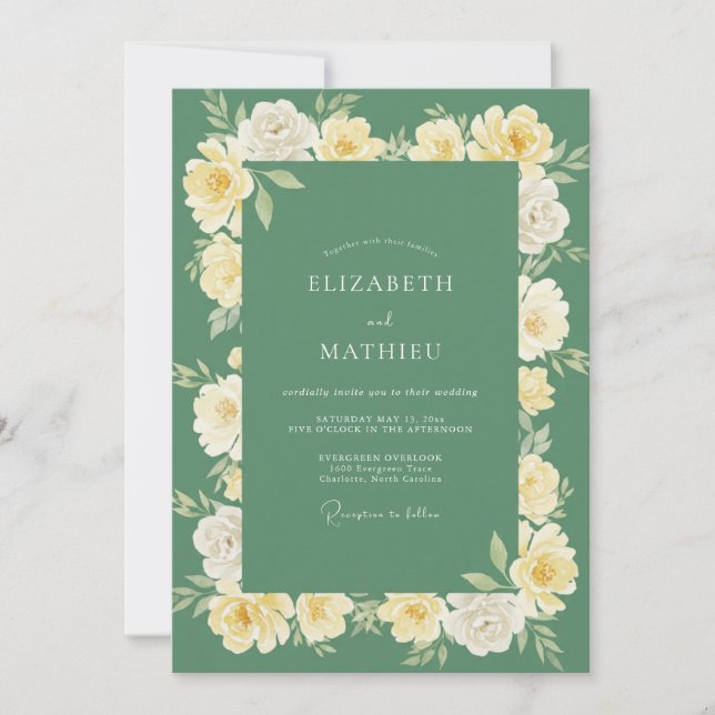 Sage Green Floral Botanical Wedding Invitation (Front)