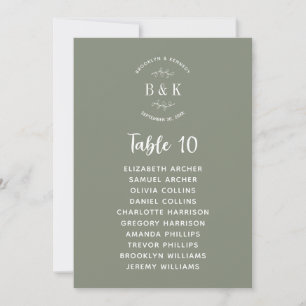 Sage Green Floral Botanical Wedding Seating Chart Invitation