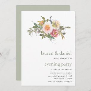 Sage Green Floral Bouquet QR Wedding Evening Party Invitation