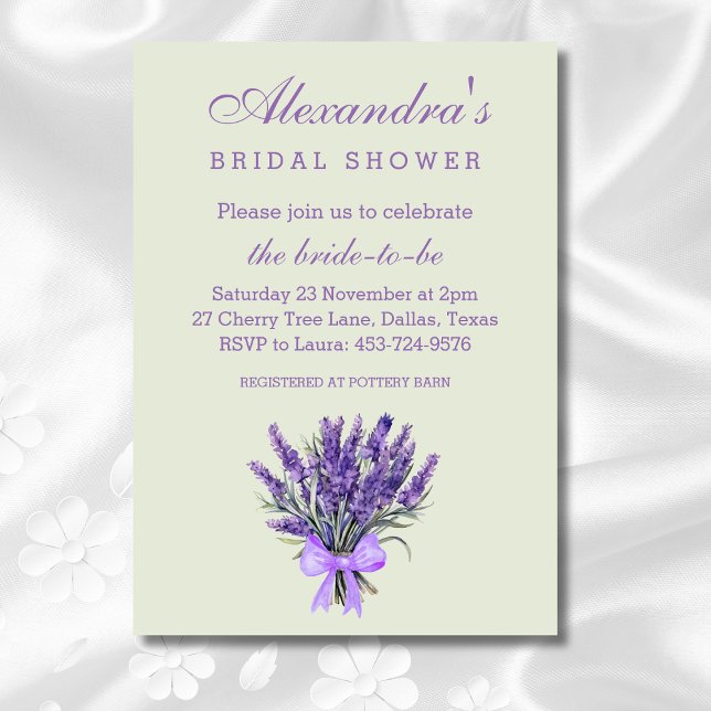 Sage Green Floral Bow Lavender Bridal Shower Invitation (Creator Uploaded)