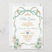 Sage Green Floral Bow Ribbon Gold Crown Mis Quince