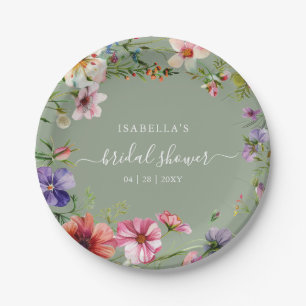 Sage Green Floral Bridal Shower Paper Plate