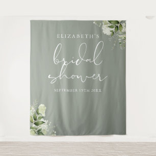 Sage Green Floral Bridal Shower Photo Backdrop Tapestry