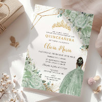 Sage Green Floral Brown Princess Gold Quinceañera