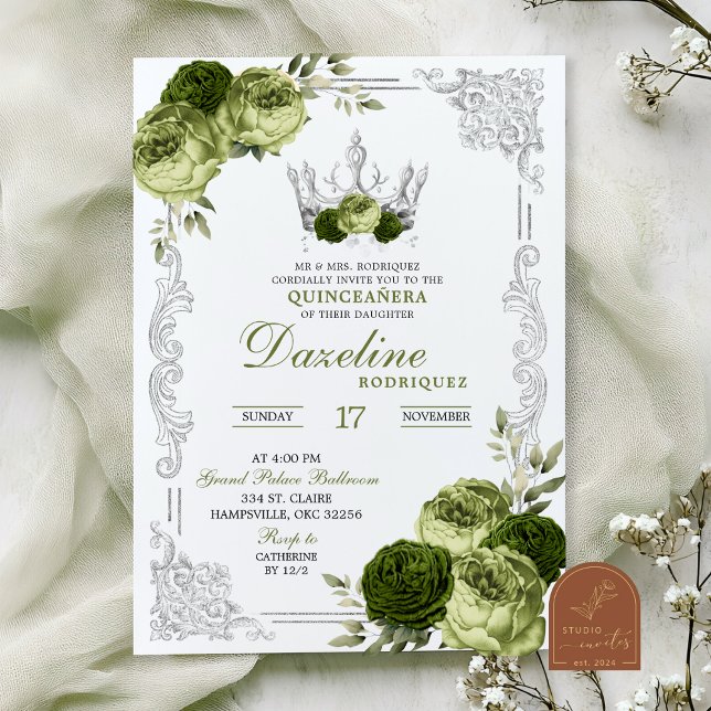 Sage Green Floral Butterfly Quinceanera Invitation (Creator Uploaded)