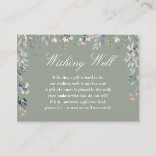 Sage Green Floral Cascade Wishing Well Wedding Enclosure Card