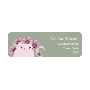 Sage Green Floral Cat Return Address