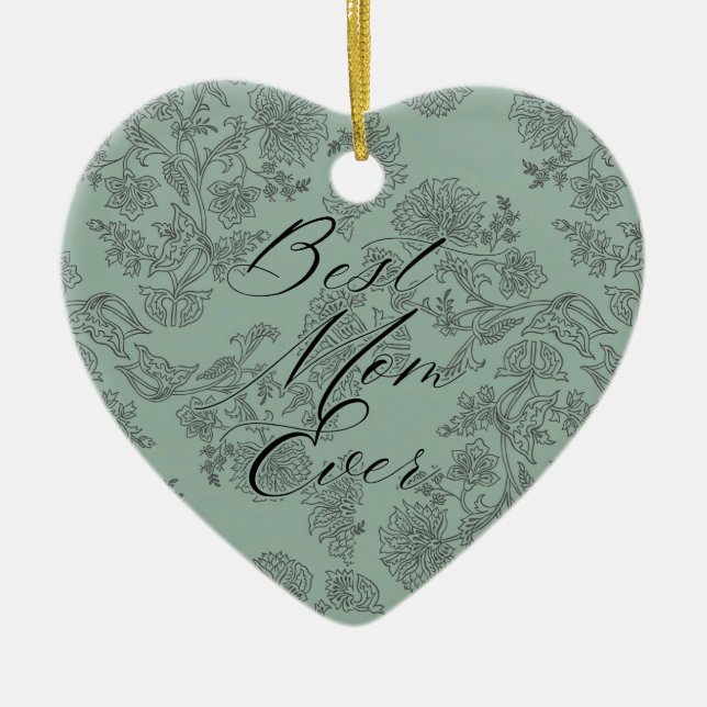 Sage green floral  ceramic tree decoration (Front)
