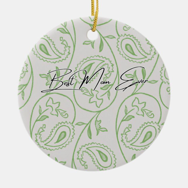 Sage green floral  ceramic tree decoration (Front)
