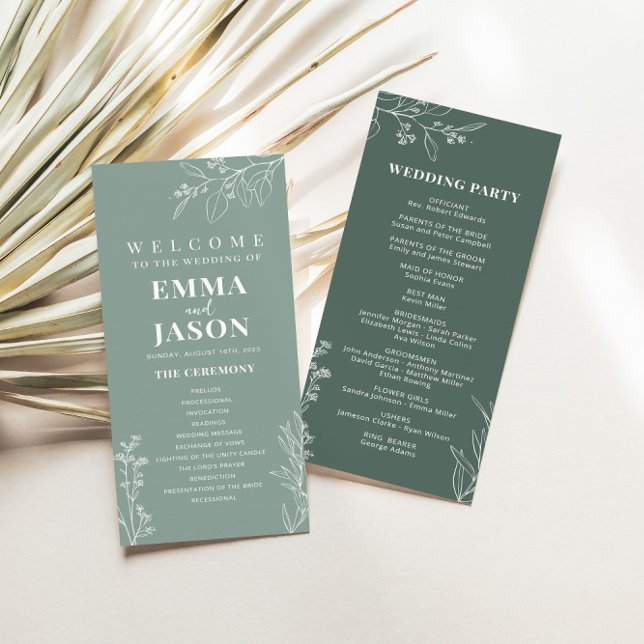 Sage Green Floral Ceremony Program  Menu (Creator Uploaded)