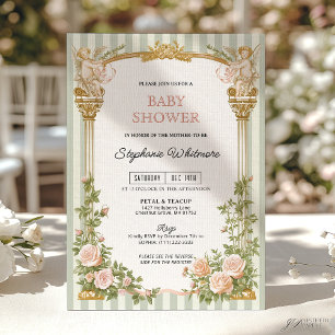 Sage Green Floral Cherub Baby Shower  Invitation