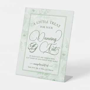 Sage Green Floral Dancing Feet Flip Flop Wedding  Pedestal Sign