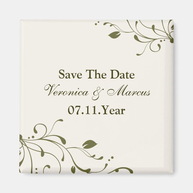 Sage Green Floral Decal Save The Date Magnet (Front)