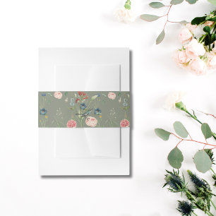 Sage Green Floral Design Garden Wedding Invitation Belly Band