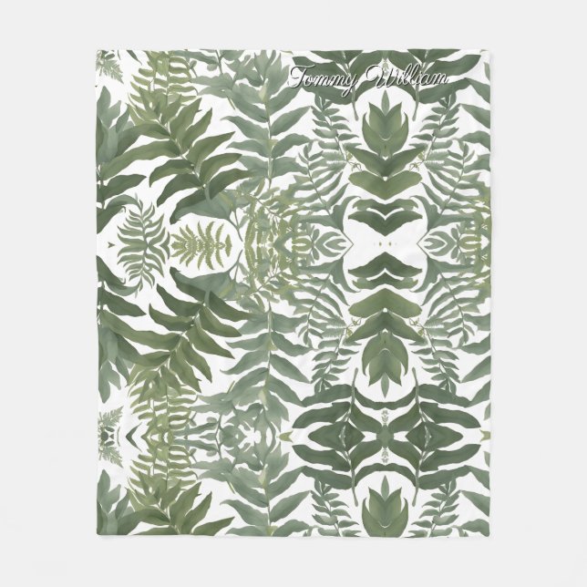 Sage Green Floral Elegant Fleece Blanket (Front)