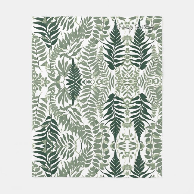 Sage Green Floral Elegant Fleece Blanket (Front)