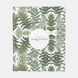Sage Green Floral Elegant Fleece Blanket