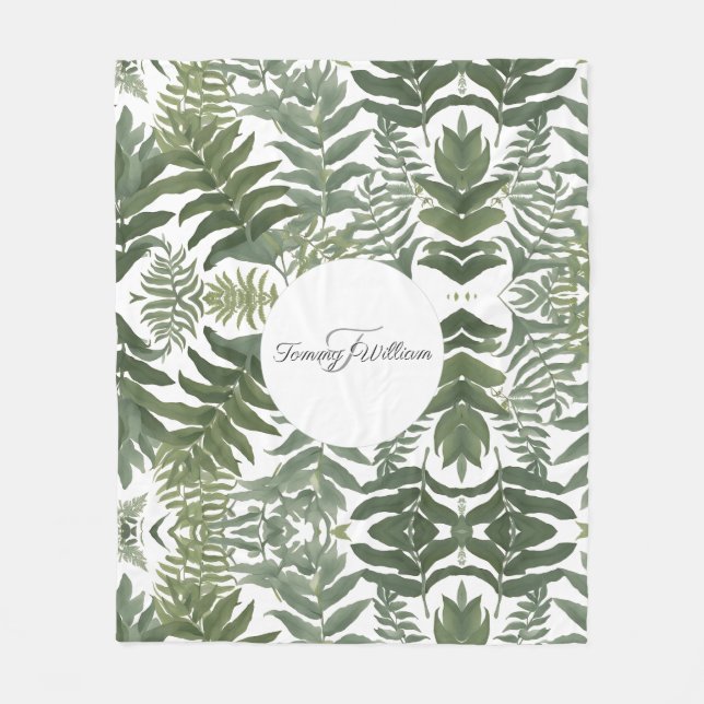 Sage Green Floral Elegant Fleece Blanket (Front)