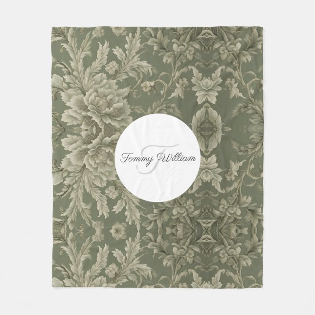 Sage Green Floral Elegant Fleece Blanket (Front)