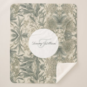 Sage Green Floral Elegant Sherpa Blanket