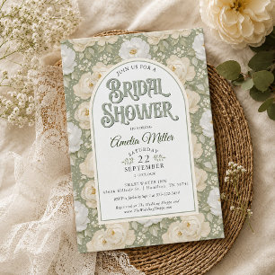 Sage Green Floral Elegant Vintage Bridal Shower Invitation