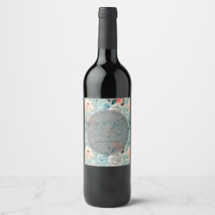 Sage Green Floral Elegant Wedding Calligraphy  Wine Label