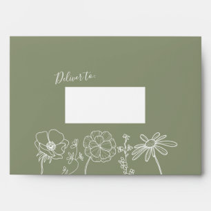 Sage Green Floral Elegant Wedding Envelope