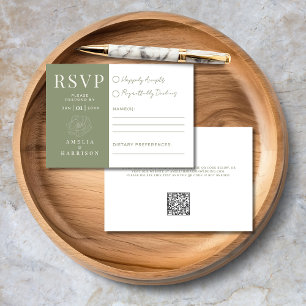 Sage Green Floral Elegant Wedding RSVP Card
