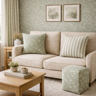 Sage Green Floral , Farmhouse, Cottage core Cushion