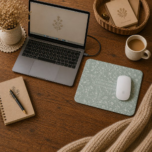 Sage Green Floral , Farmhouse, Cottage core Mouse Pad