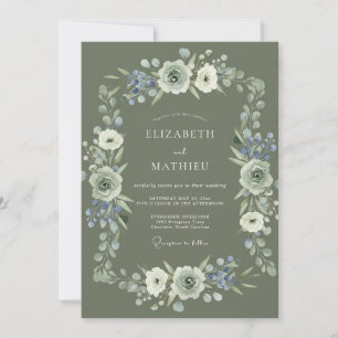 Sage Green Floral Flourish Wedding Invitation