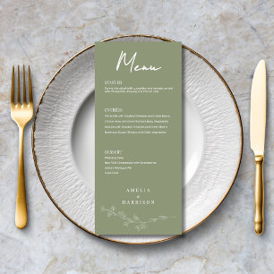 Sage Green Floral Formal Elegant Wedding Menu