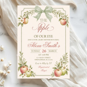Sage Green Floral Fruit The Apple of Our Eye Invitation