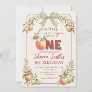 Sage Green Floral Fruit The Apple of Our Eye Invitation