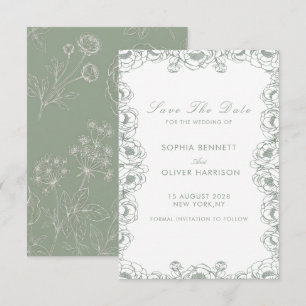 sage green floral garden simple classy save the date