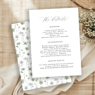 Sage green floral garden wedding guest details enclosure card