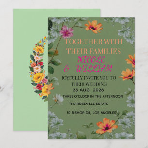 Sage Green Floral Garden Wedding Invitation