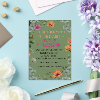 Sage Green Floral Garden Wedding Invitation