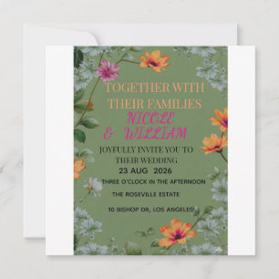 Sage Green Floral Garden Wedding Invitation