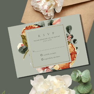 Sage Green Floral Garden Wedding RSVP Card