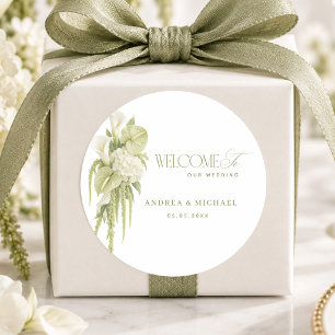 Sage Green Floral Garden Wedding Welcome Classic Round Sticker