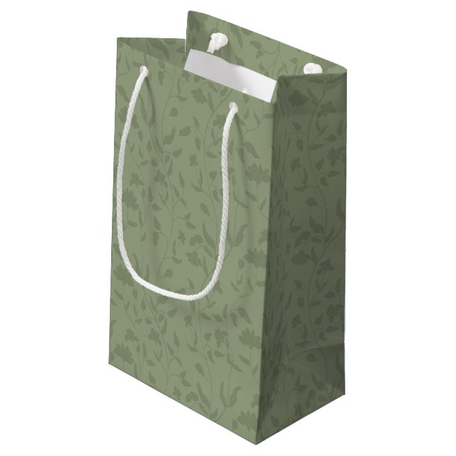 Sage Green Floral Gift Bag  (Back Angled)